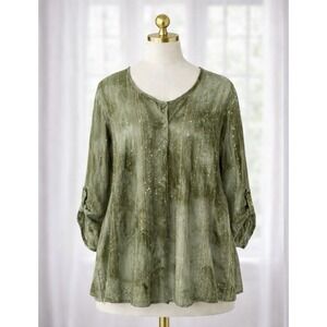 Dressbarn Tunic Top Green 3X Boho Glam Sparkle Textured Relaxed Liquid Knit